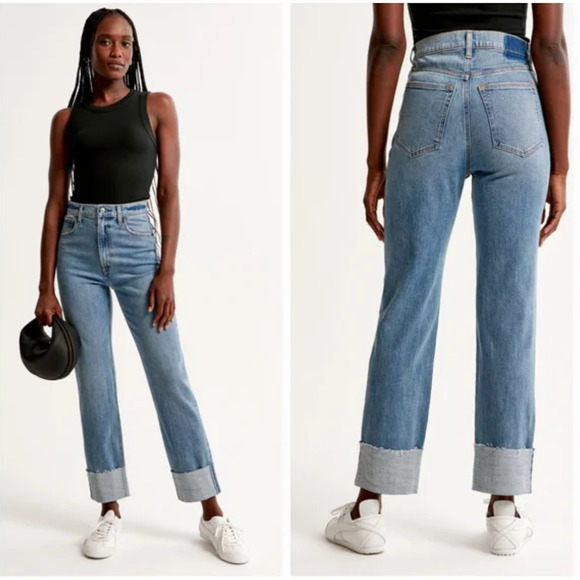 Abercrombie & Fitch Ankle Straight Ultra High Rise Cuffed Jeans Plus Size  24w - Picture 1 of 8